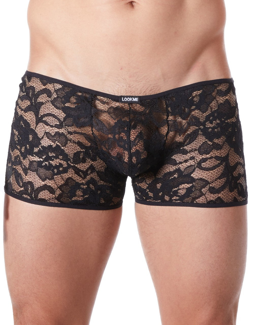 Boxer noir en fine dentelle avec légère transparence