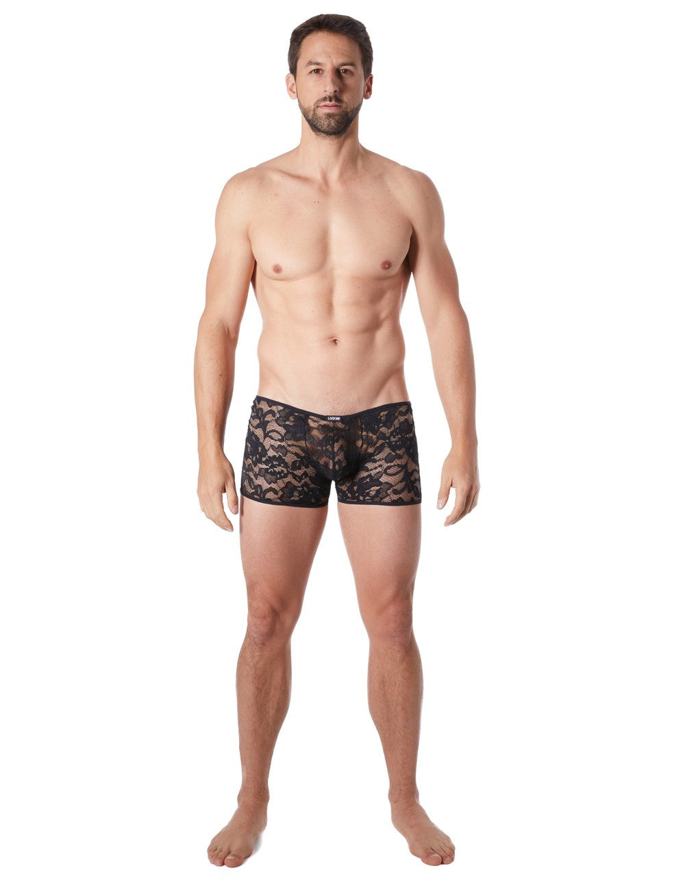 Boxer noir en fine dentelle avec légère transparence