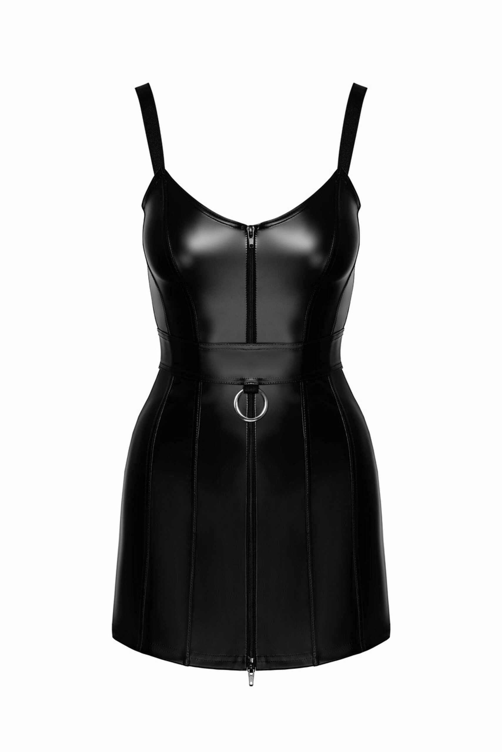 F320 Starlet - Mini-robe à effet mouillé avec ceinture à anneaux
