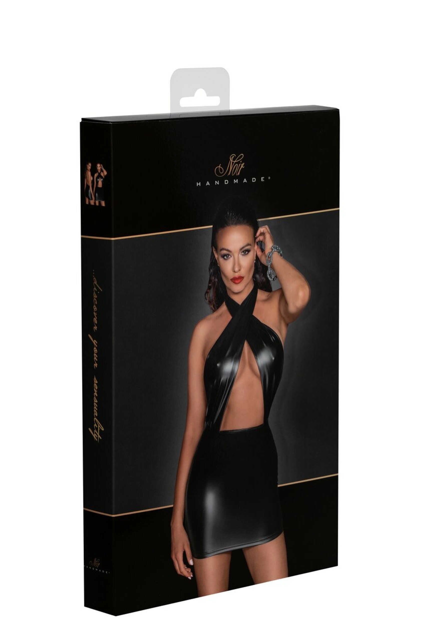 F255 Mini-rNH9240;5903050109240;F255 Mini-robe dos nu en Powerwetlook avec encolure enveloppante"