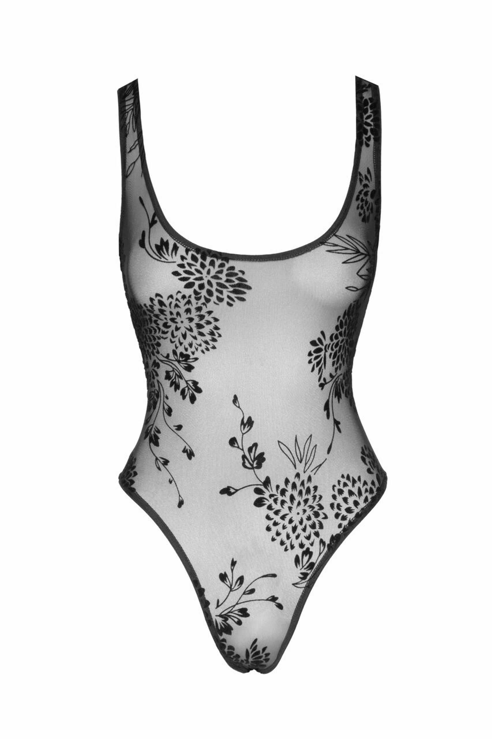 F242 Tulle body avec broderie flock à motifs