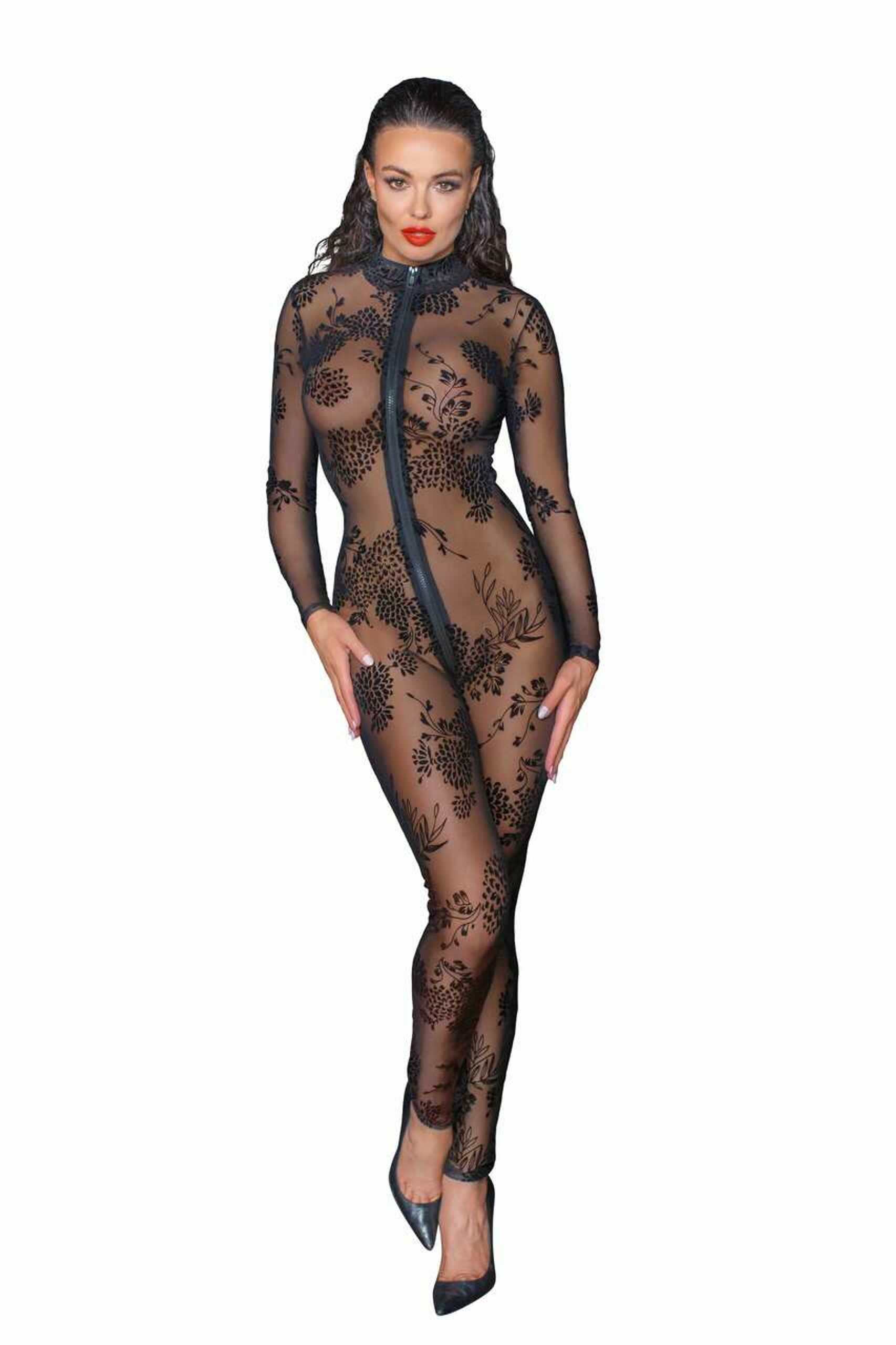 F237 Combinaison longue en tulle avec fermeture éclair à 3 voies