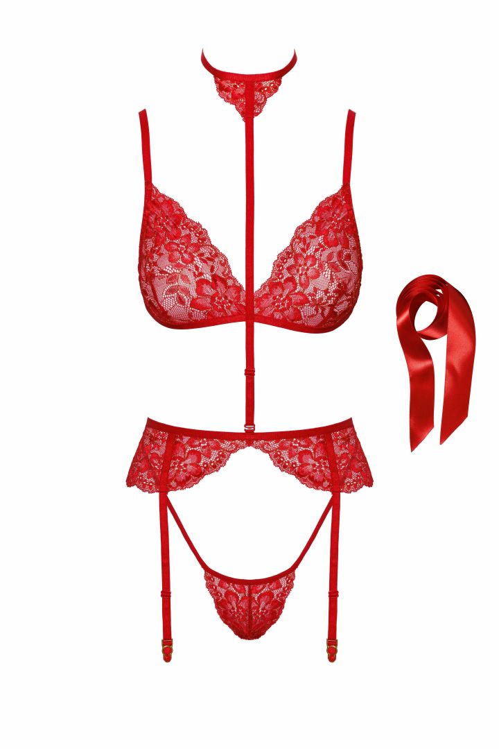 Bondage 243 ensemble lingerie 5 pièces - rouge