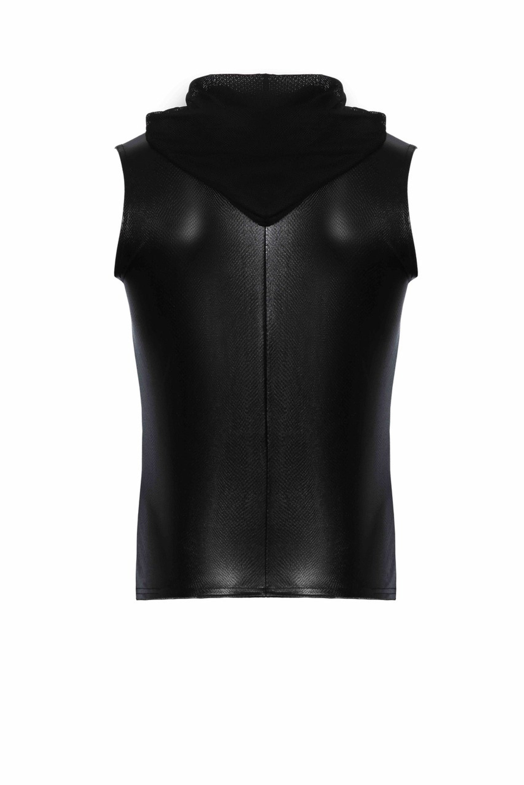 H066 Top zippé sans manches à capuche transparente, aspect serpent