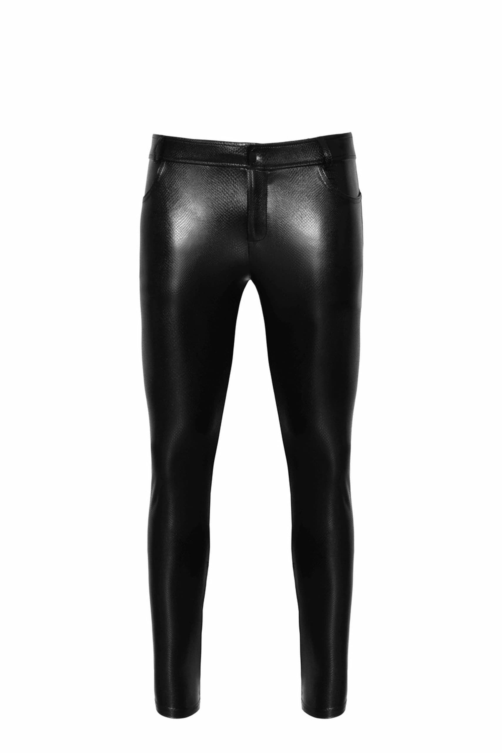 H067 Pantalon long en wetlook serpent avec poches arrière