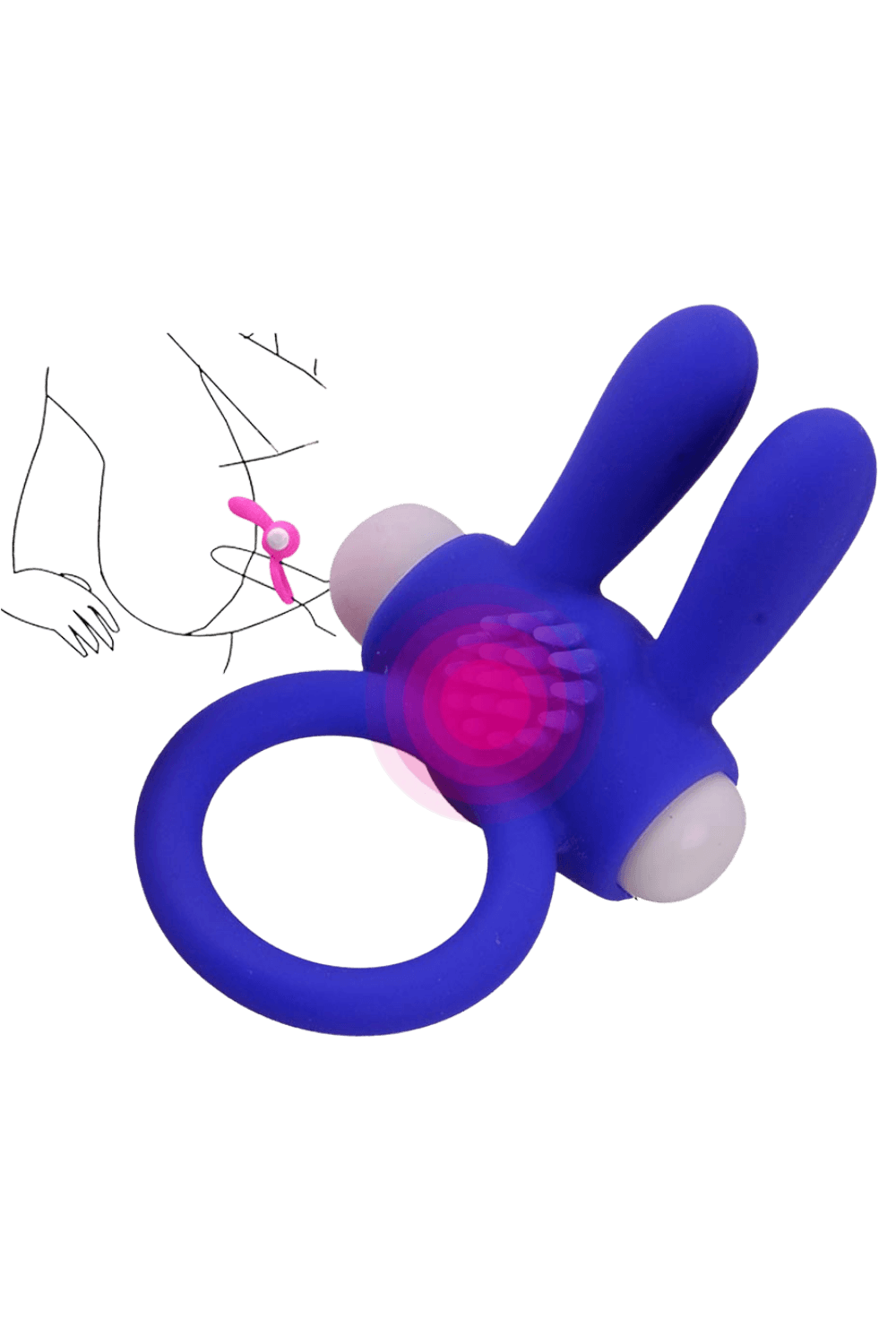 Anneau Vibrant Rabbit Bleu Silicone 1 dosette de lubrifiant — Pocket Pleasure