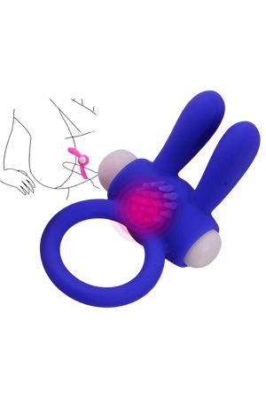 Anneau Vibrant Rabbit Bleu Silicone 1 dosette de lubrifiant — Pocket Pleasure