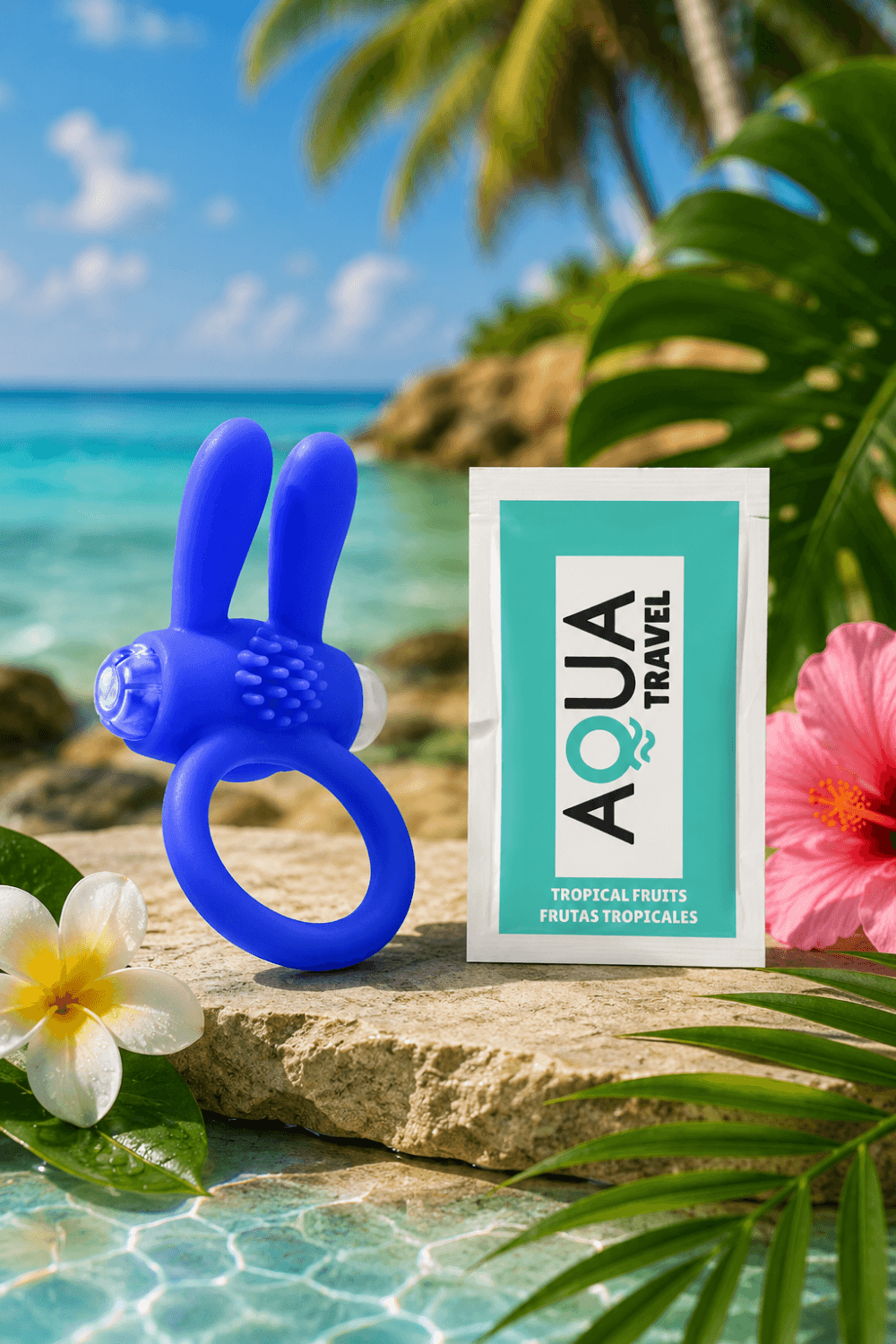 Anneau Vibrant Rabbit Bleu Silicone 1 dosette de lubrifiant — Pocket Pleasure