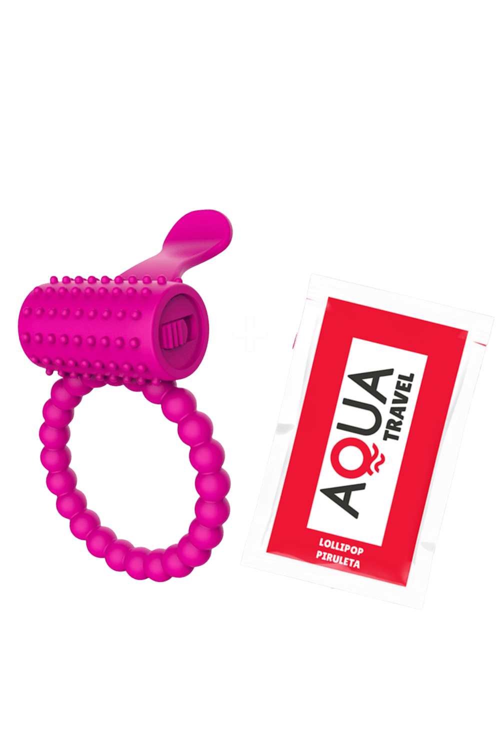 Anneau rose vibrant silicone avec langue picot Pocket Pleasure 1 dosette de lubrifiant - Pocket Pleasure