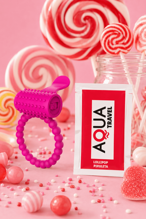 Anneau rose vibrant silicone avec langue picot Pocket Pleasure 1 dosette de lubrifiant - Pocket Pleasure