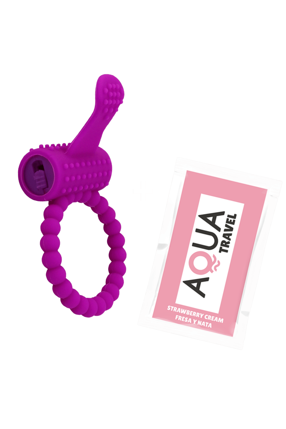 Anneau violet vibrant silicone avec langue picot Pocket Pleasure 1 dosette de lubrifiant - Pocket Pleasure