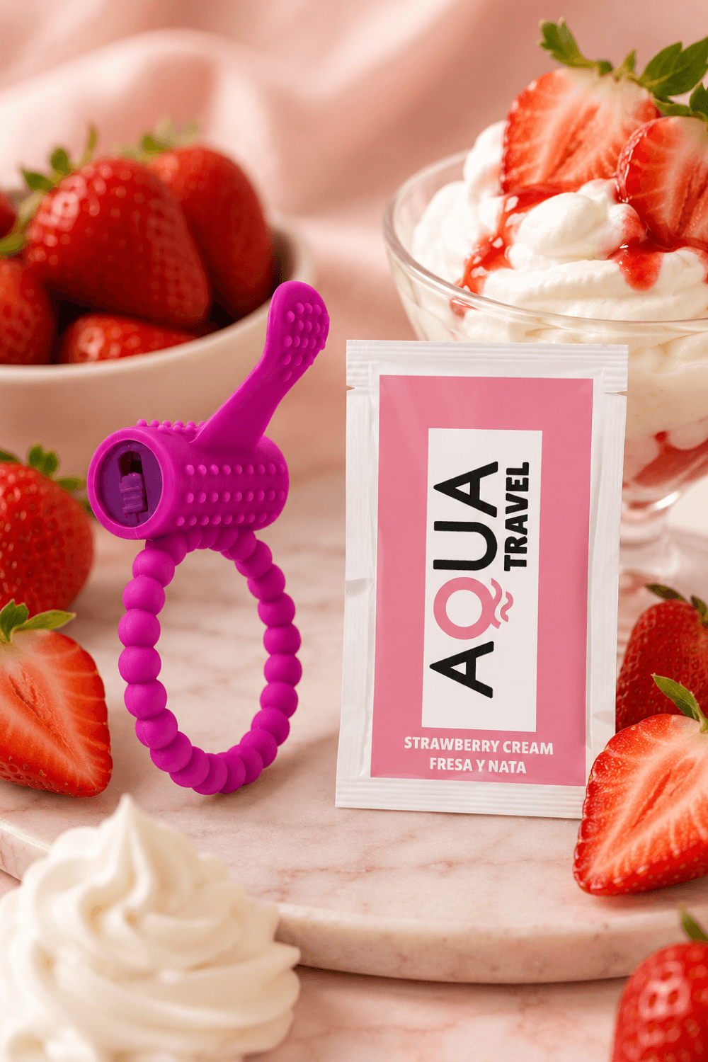 Anneau violet vibrant silicone avec langue picot Pocket Pleasure 1 dosette de lubrifiant - Pocket Pleasure