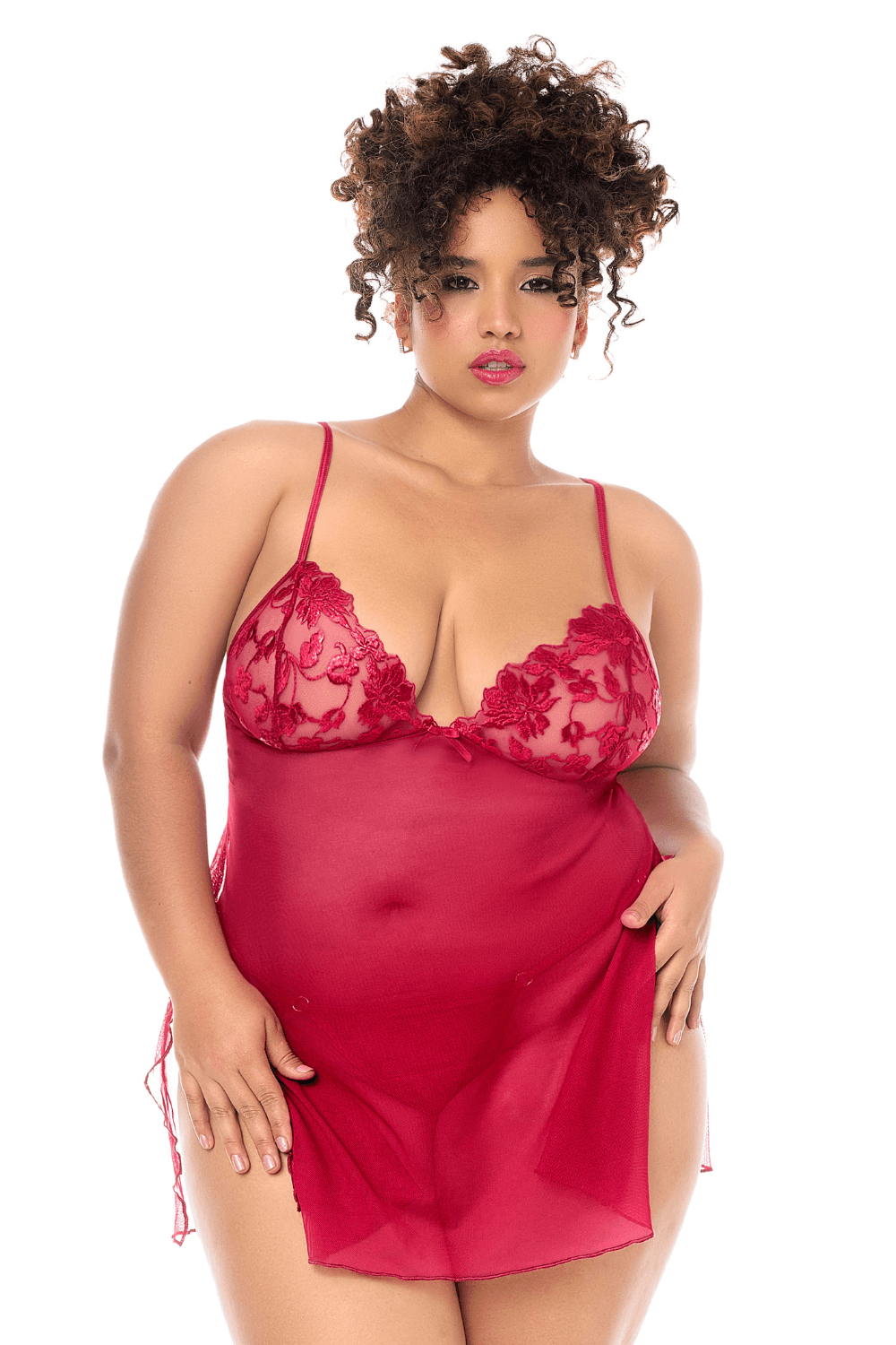 Babydoll grande taille Mapalé brodée avec string - Mapale