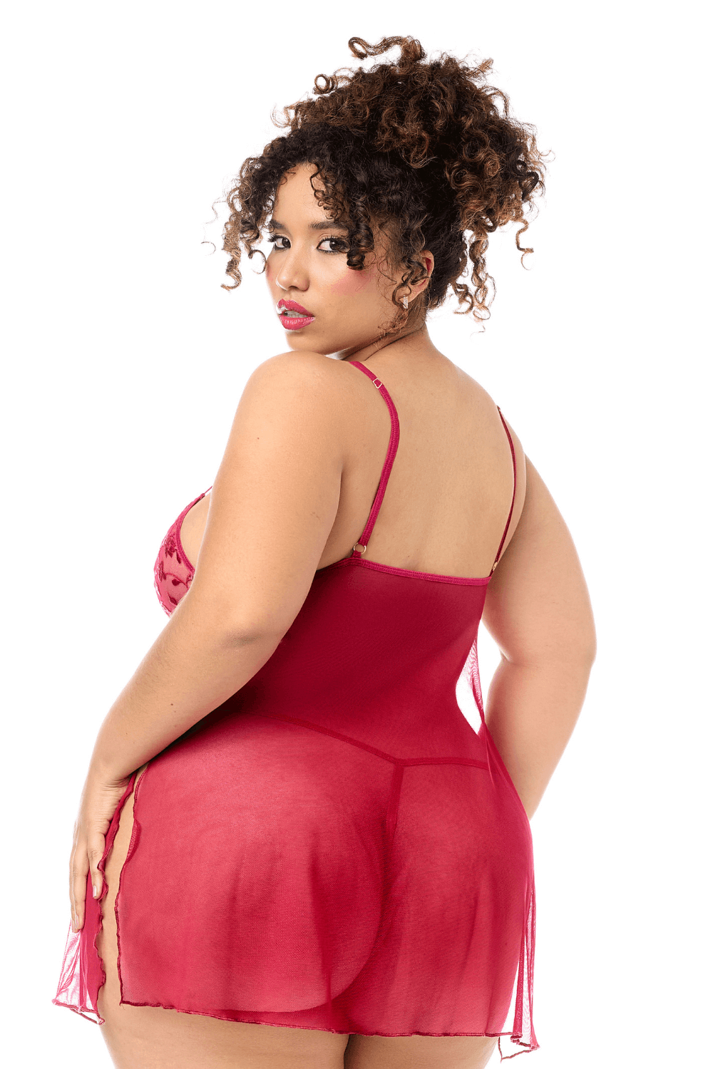 Babydoll grande taille Mapalé brodée avec string - Mapale