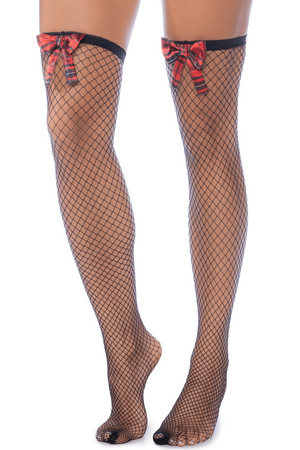 Bas résille noire avec nœuds rouges écossais - Mapale