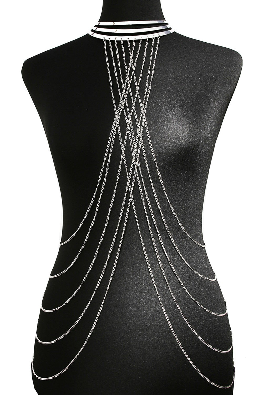 Bijou Tour de cou trois anneaux avec chaines de corps argenté - Be Lily Accessories