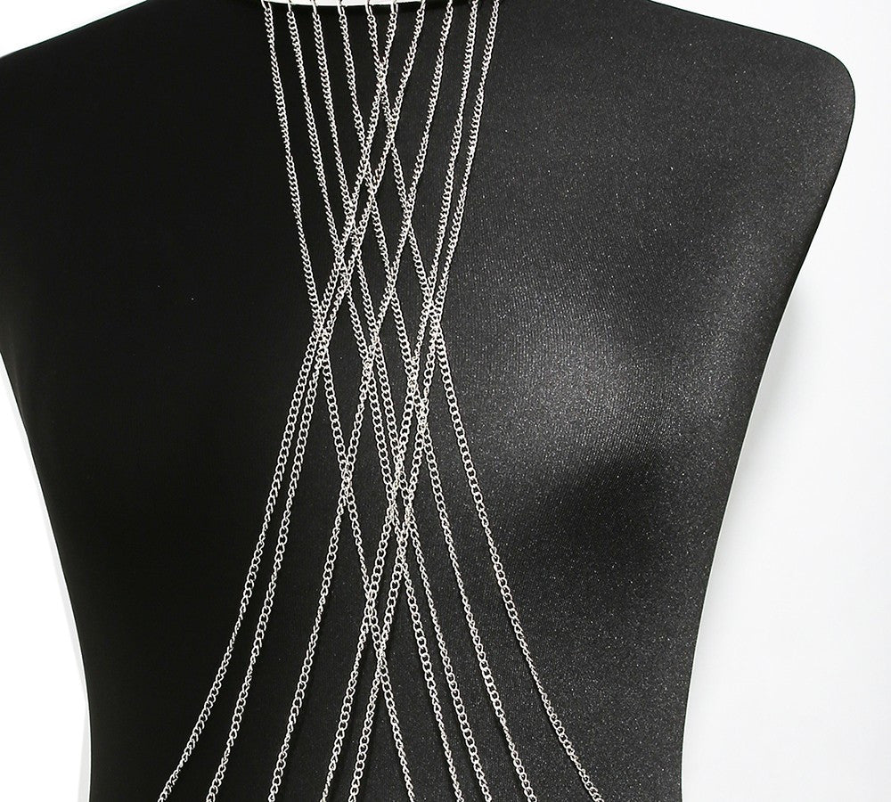 Bijou Tour de cou trois anneaux avec chaines de corps argenté - Be Lily Accessories
