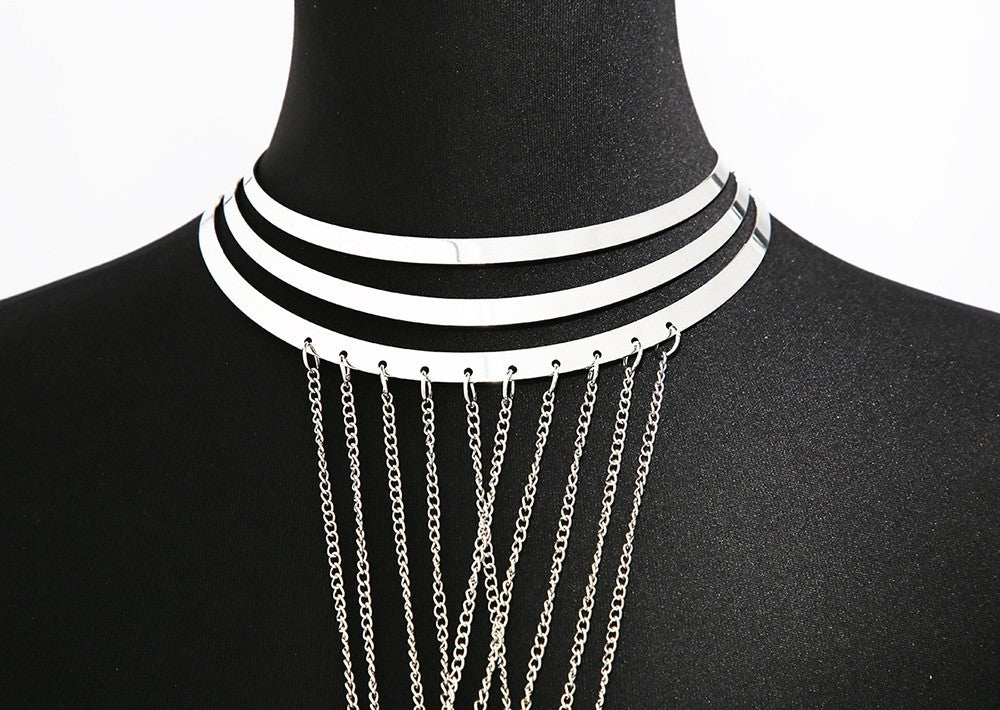Bijou Tour de cou trois anneaux avec chaines de corps argenté - Be Lily Accessories