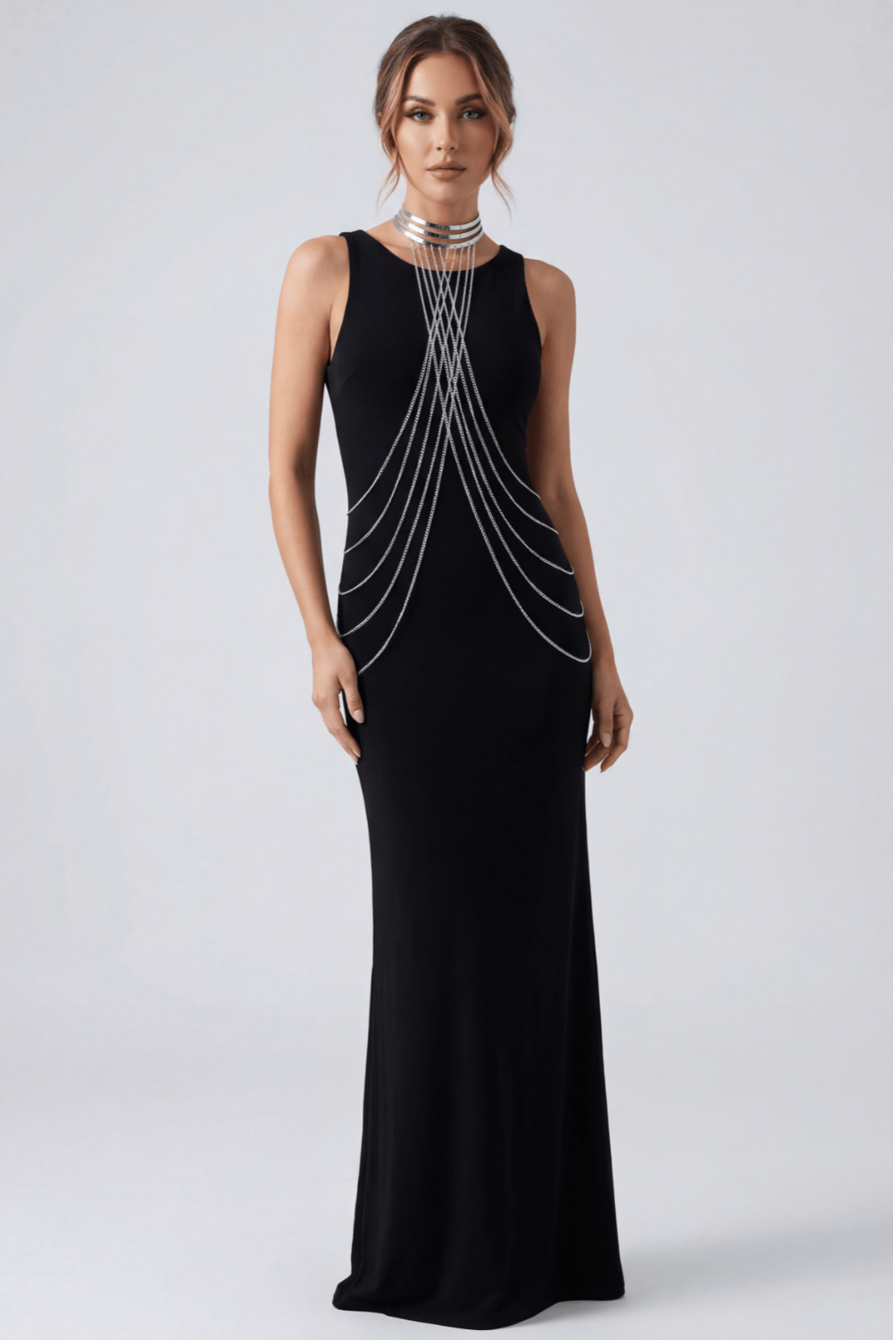 Bijou Tour de cou trois anneaux avec chaines de corps argenté - Be Lily Accessories