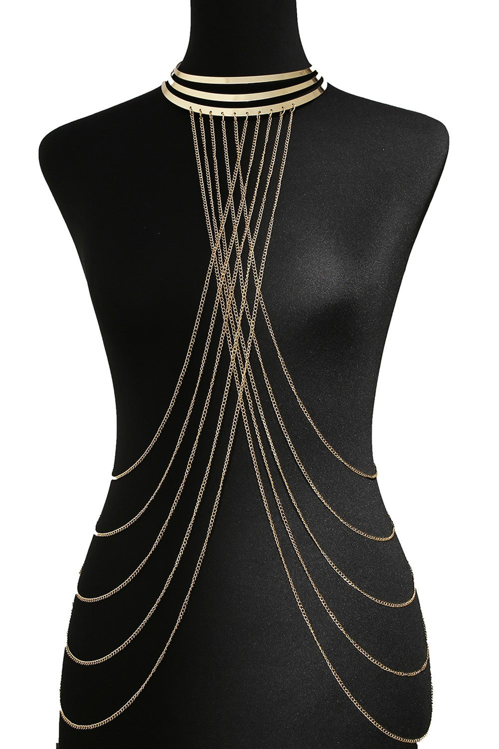 Bijou Tour de cou trois anneaux avec chaines de corps doré - Be Lily Accessories