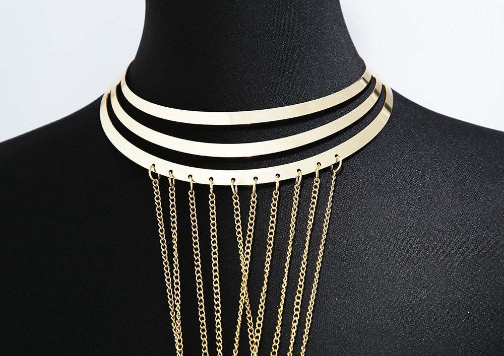 Bijou Tour de cou trois anneaux avec chaines de corps doré - Be Lily Accessories