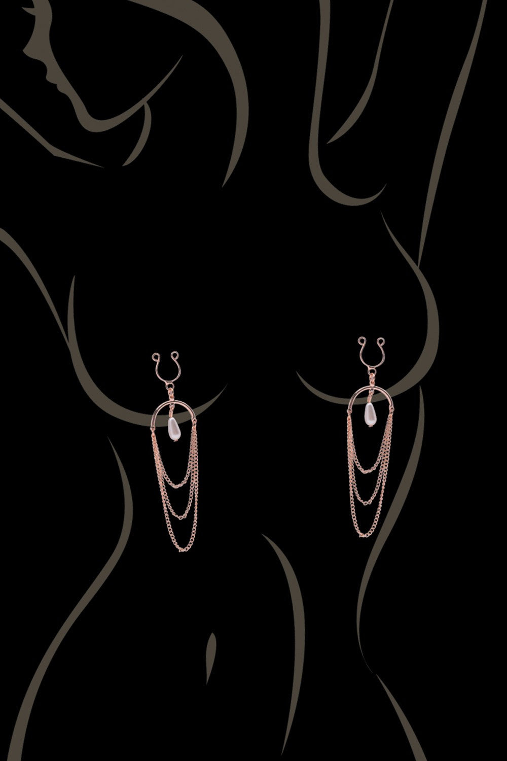 Bijoux de seins avec 3 chainettes doré rose et une perle - Be Lily Accessories