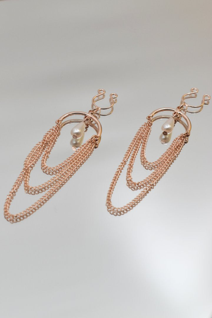 Bijoux de seins avec 3 chainettes doré rose et une perle - Be Lily Accessories