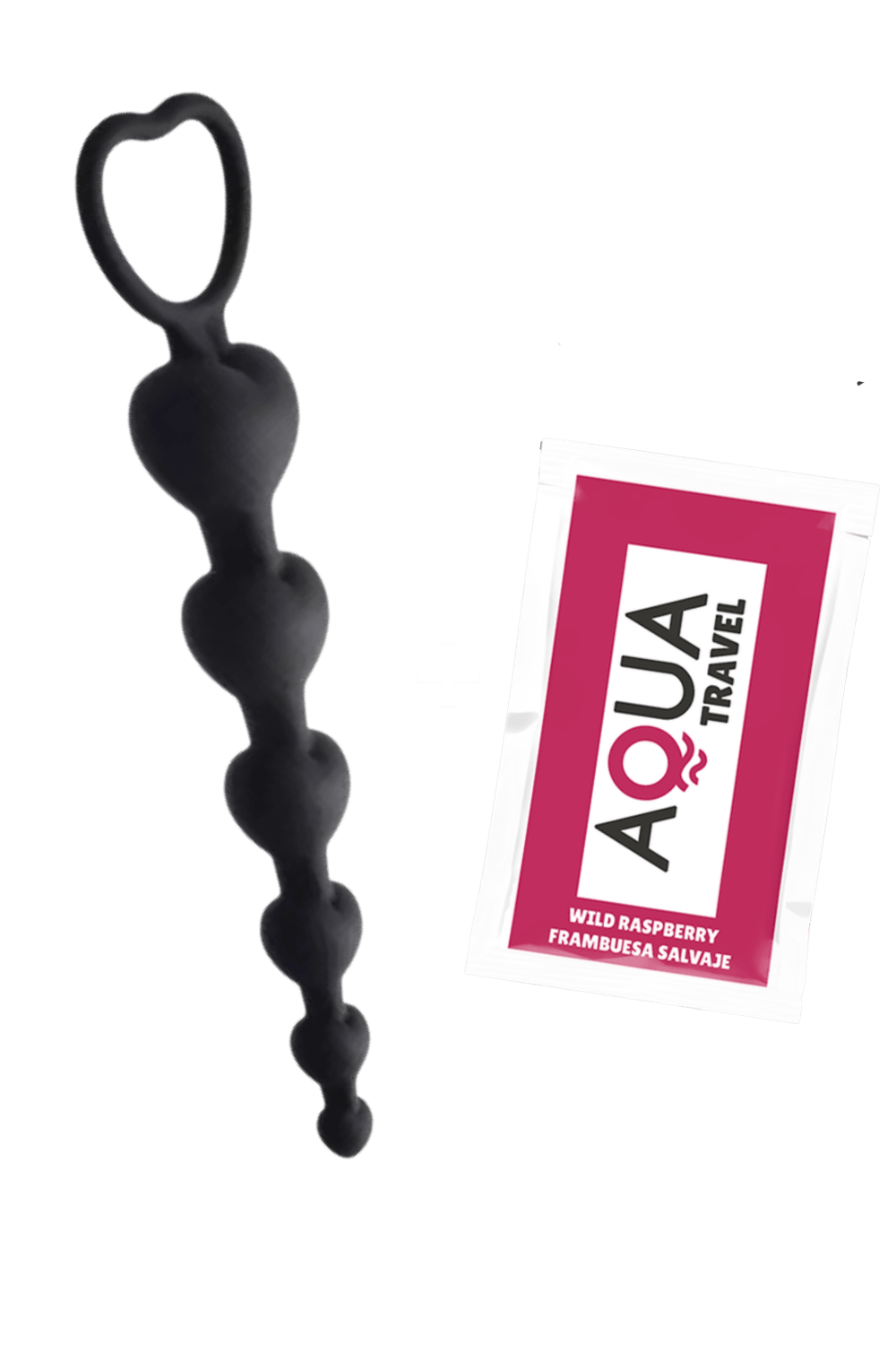 Chapelet Anal Cœur Silicone Noir 1 dosette de lubrifiant — Pocket Pleasure