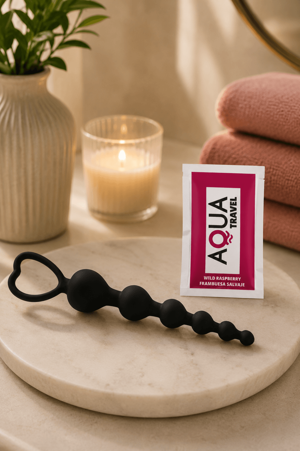 Chapelet Anal Cœur Silicone Noir 1 dosette de lubrifiant — Pocket Pleasure