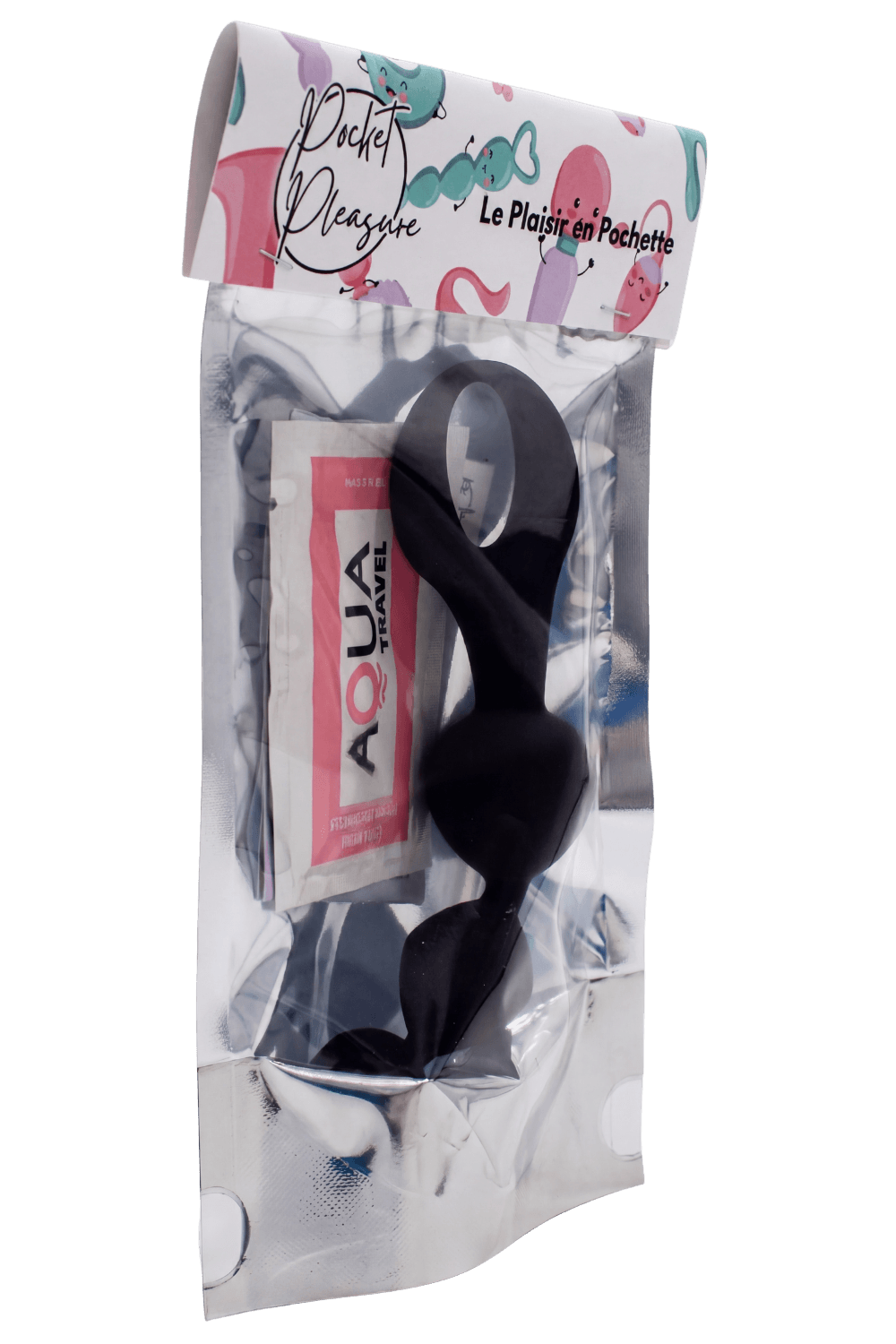 Chapelet anal 3 boules noir silicone 15 cm Pocket Pleasure 1 dosette lubrifiant - Pocket Pleasure