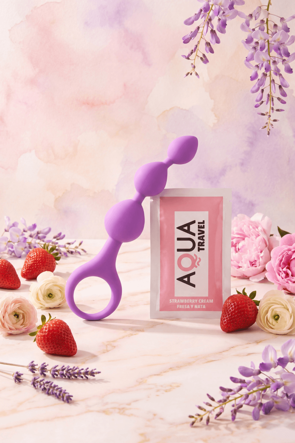 Chapelet anal 3 boules violet silicone 15 cm Pocket Pleasure 1 dosette lubrifiant -Pocket Pleasure
