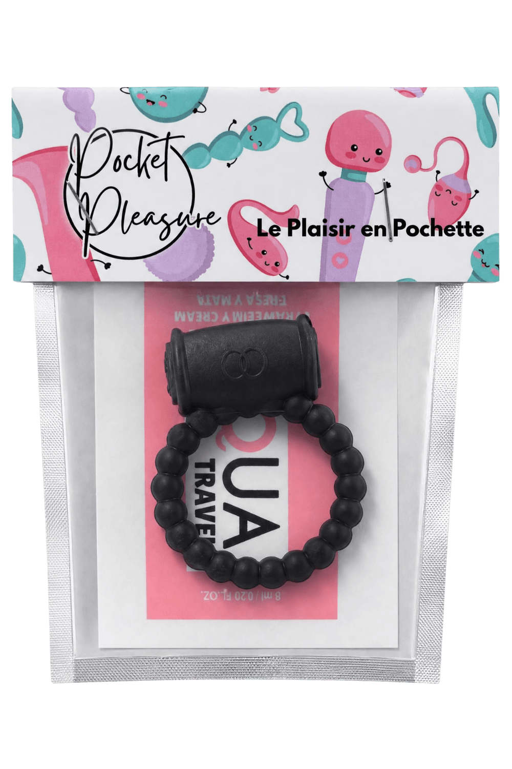 Cockring Vibrant Perlé Noir 1 dosette de lubrifiant — Pocket Pleasure
