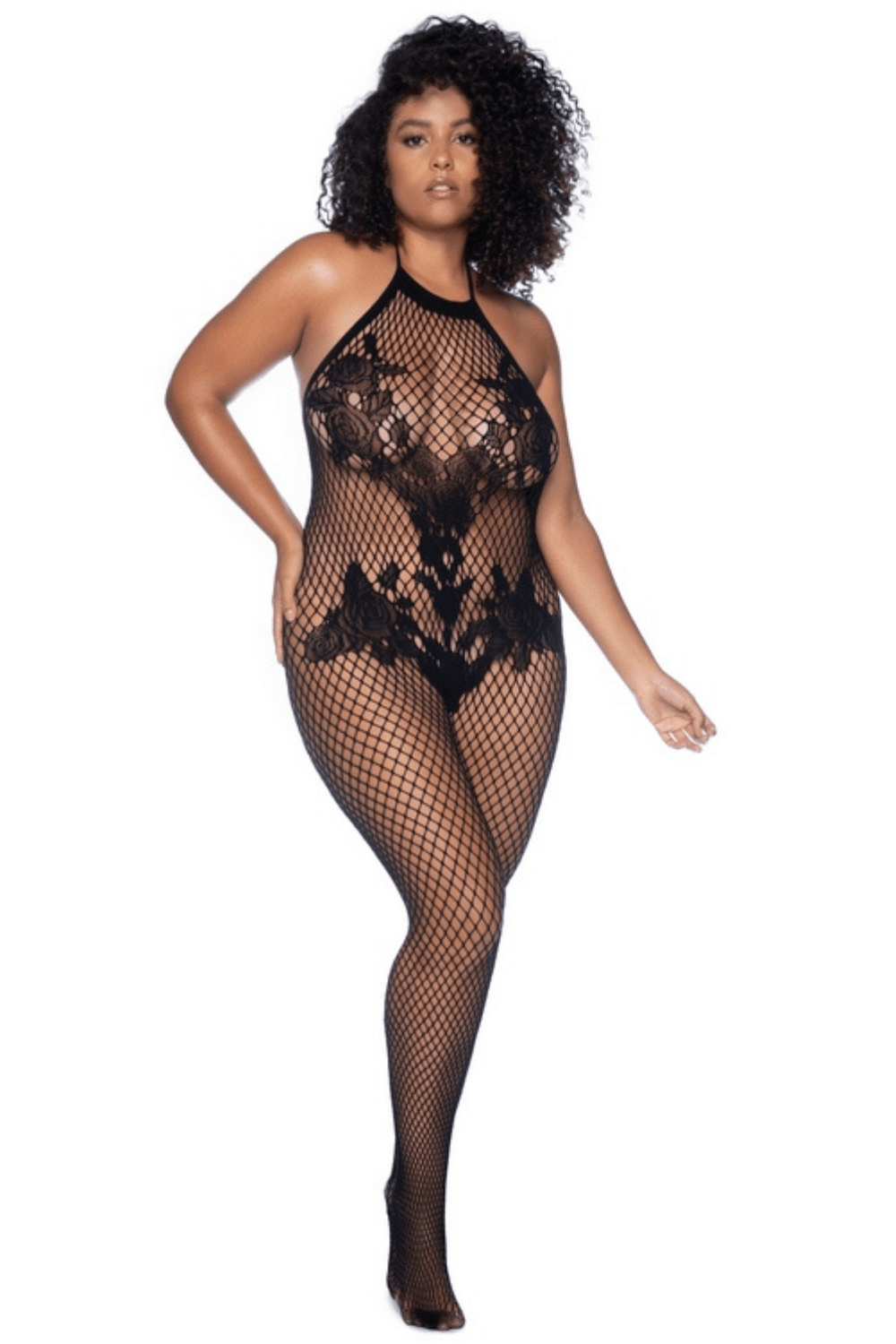Combinaison grande taille en résille noire - Mapale