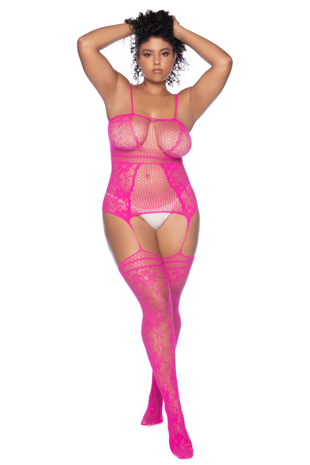 Combinaison grande taille en résille rose - Mapale