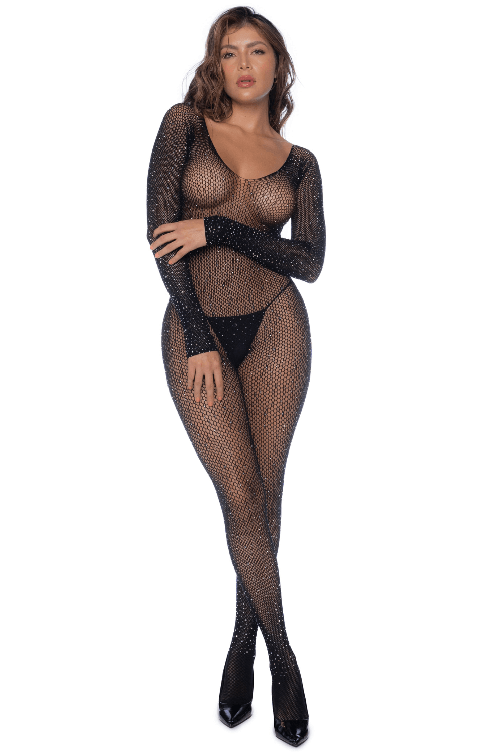 Combinaison noire en résille ornée de strass -Mapale