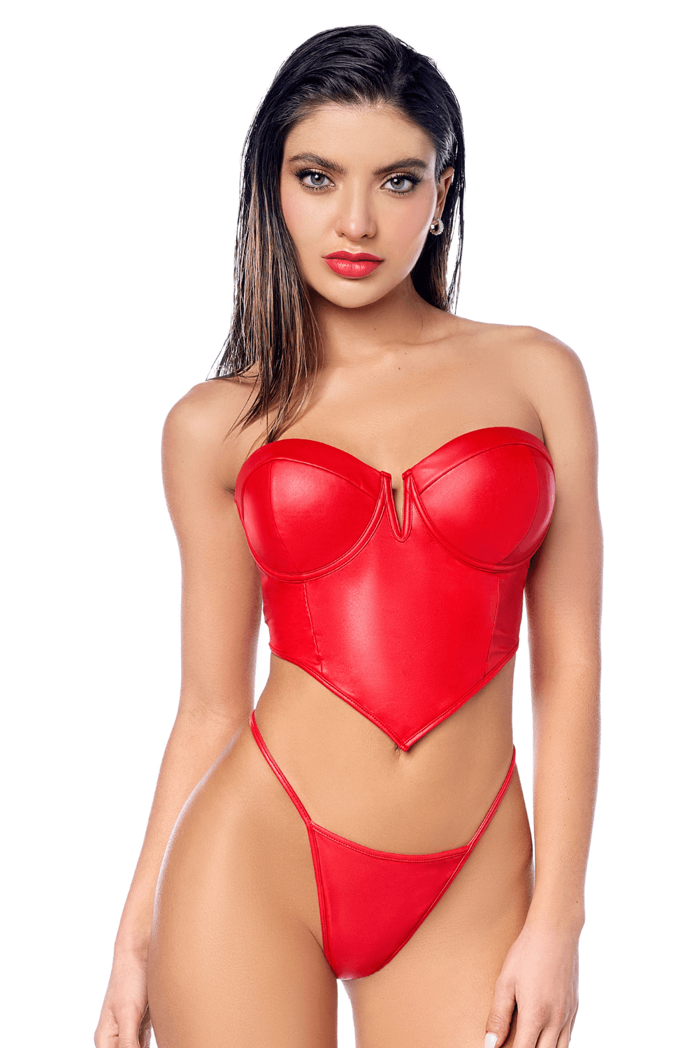 Ensemble 2 pièces en similicuir rouge lisse -Mapale