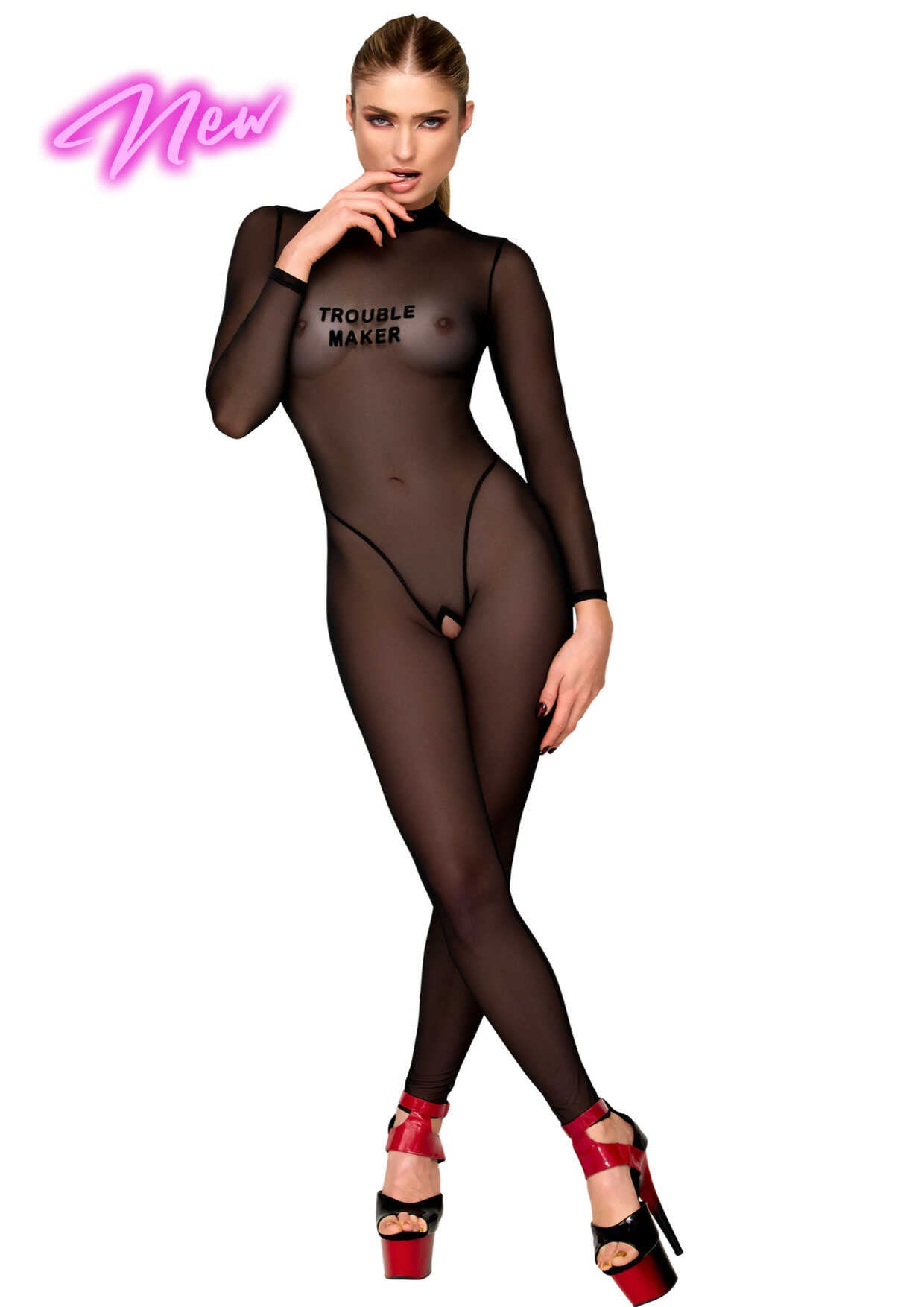 F387 Catsuit transparent noir - Noir Handmade