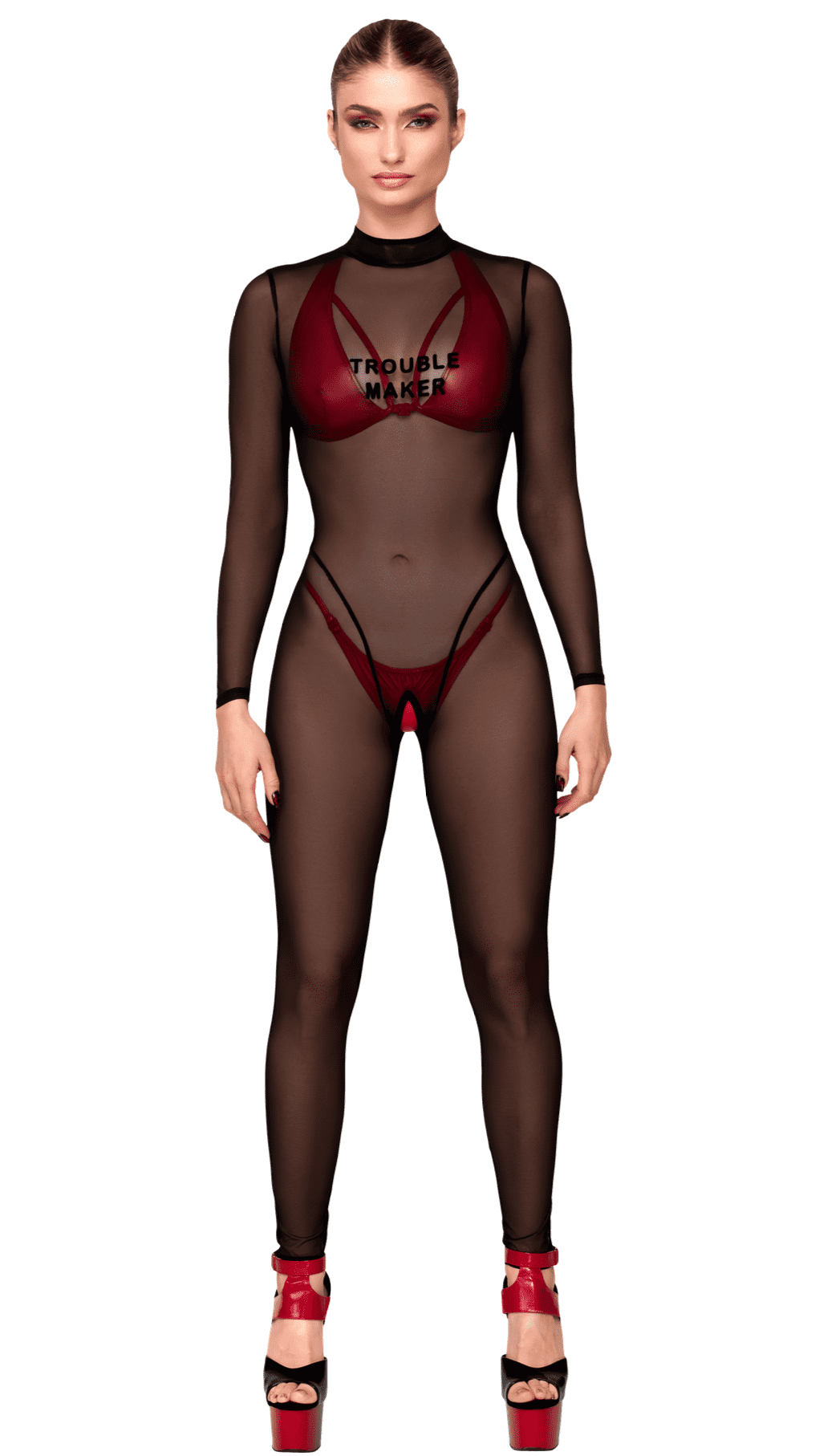 F387 Catsuit transparent noir - Noir Handmade