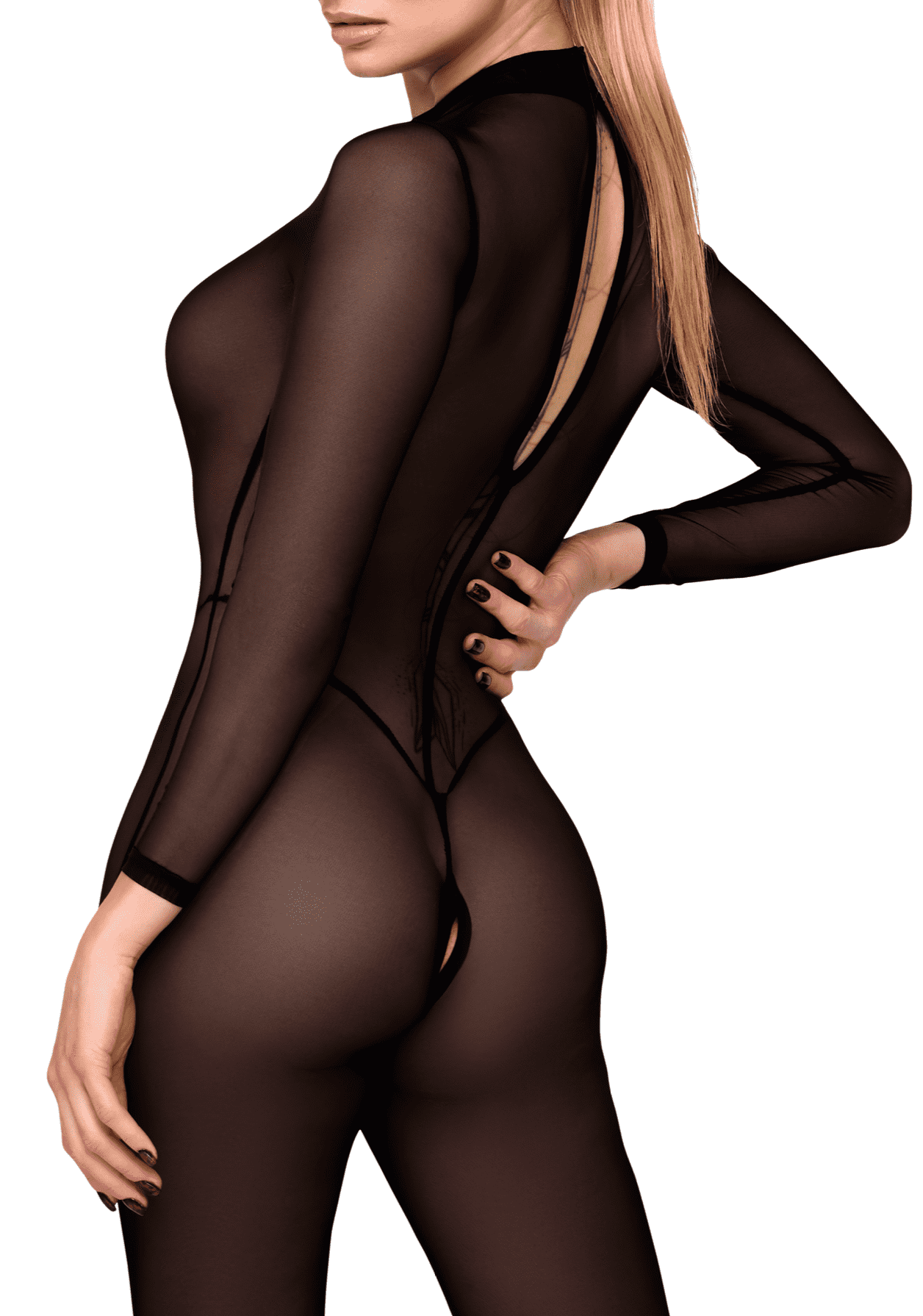 F387 Catsuit transparent noir - Noir Handmade