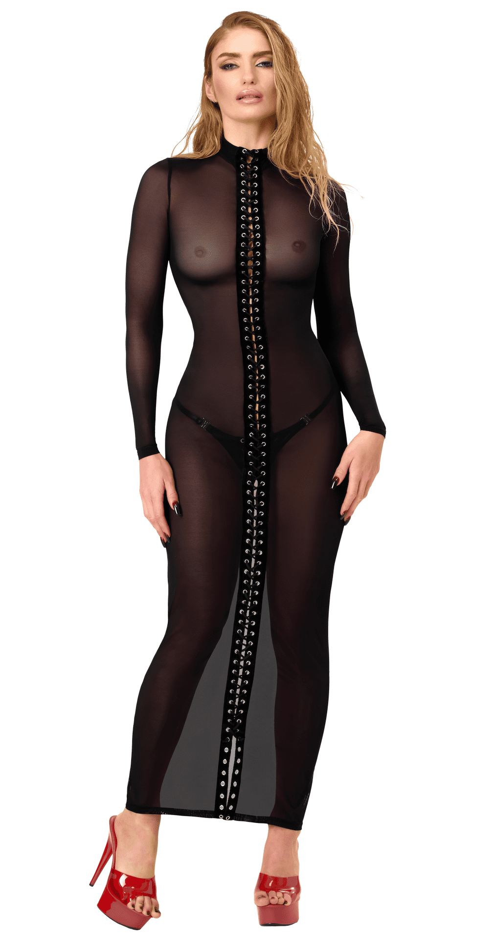 F410 Do Not Disturb robe longue à laçage - Noir Handmade