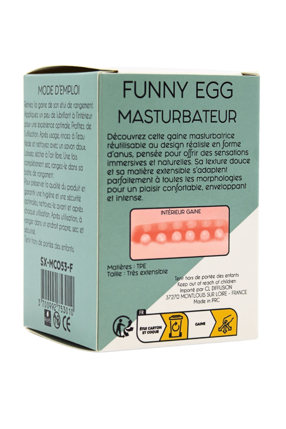 Gaine Masturbatrice Réutilisable FUNNY EGG – Design Réaliste Anus - Coeur Ardent
