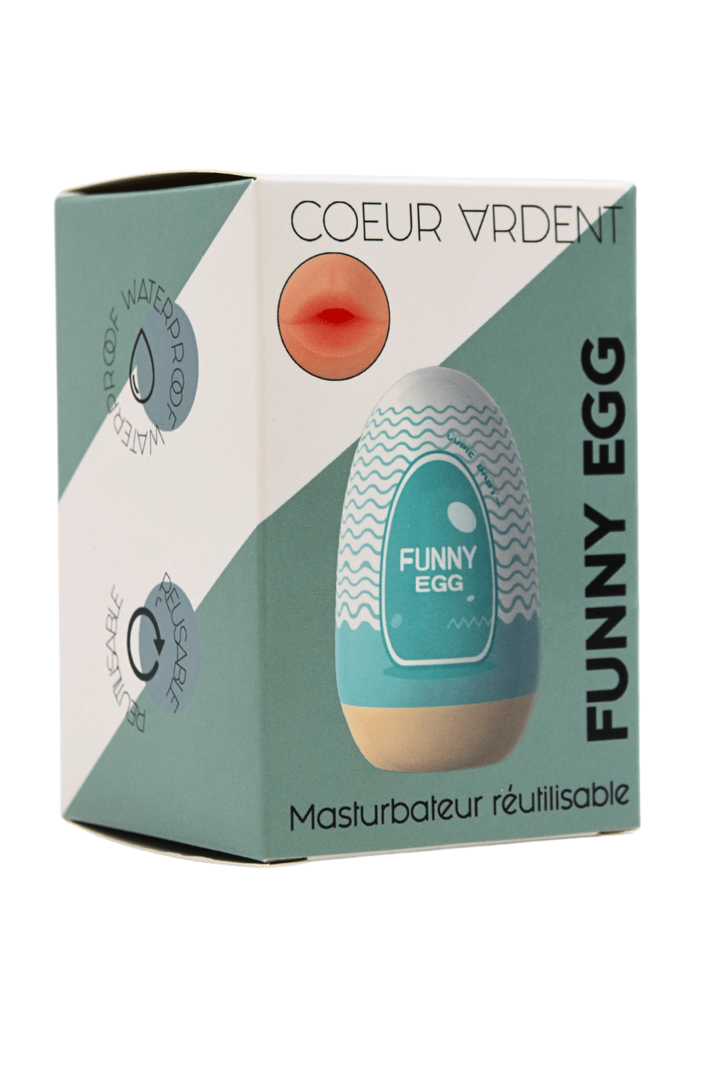 Gaine Masturbatrice Réutilisable FUNNY EGG – Design Réaliste Bouche - Coeur Ardent