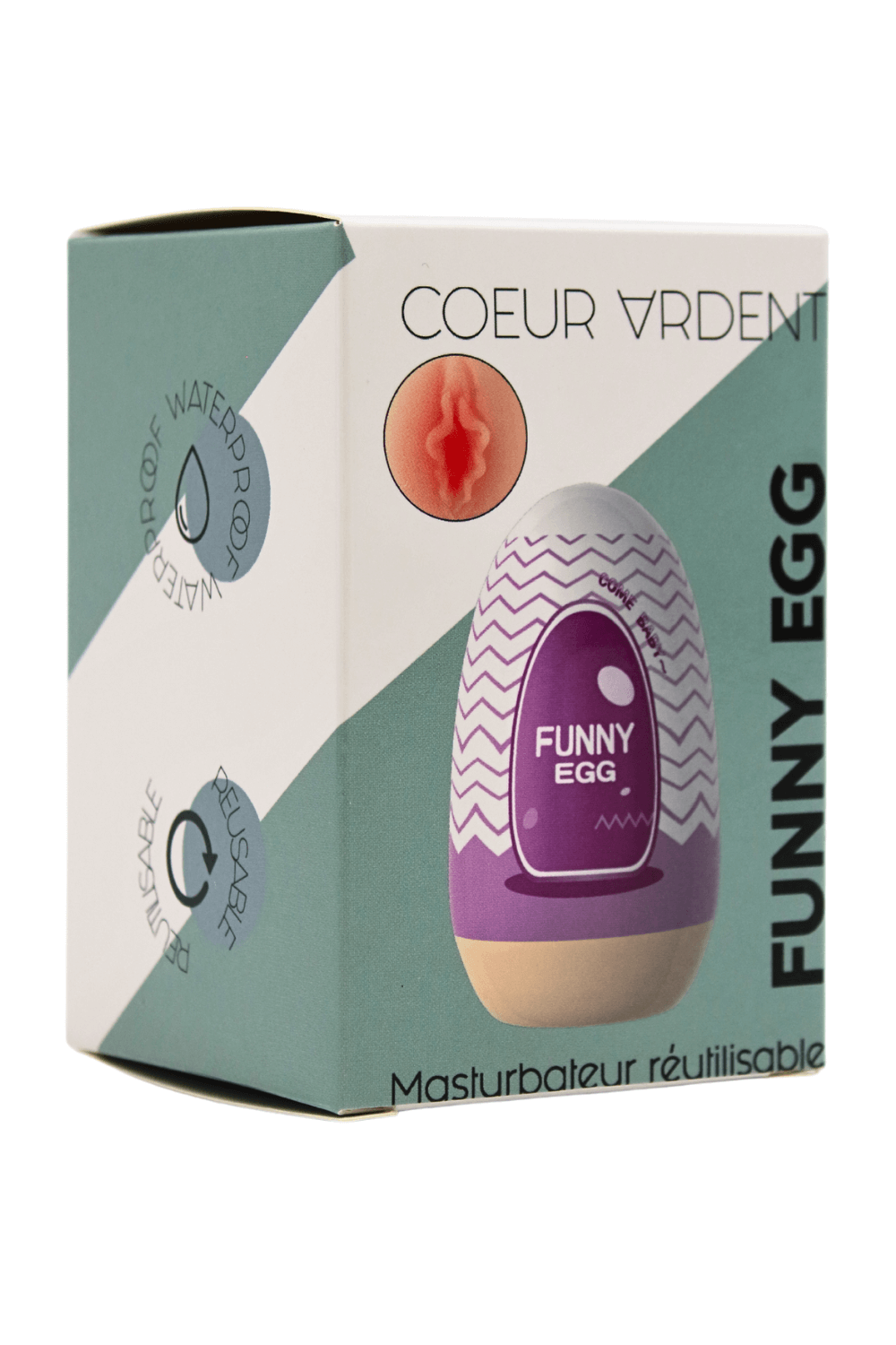 Gaine Masturbatrice Réutilisable FUNNY EGG – Design Réaliste Vagin lèvres charnus - Coeur Ardent