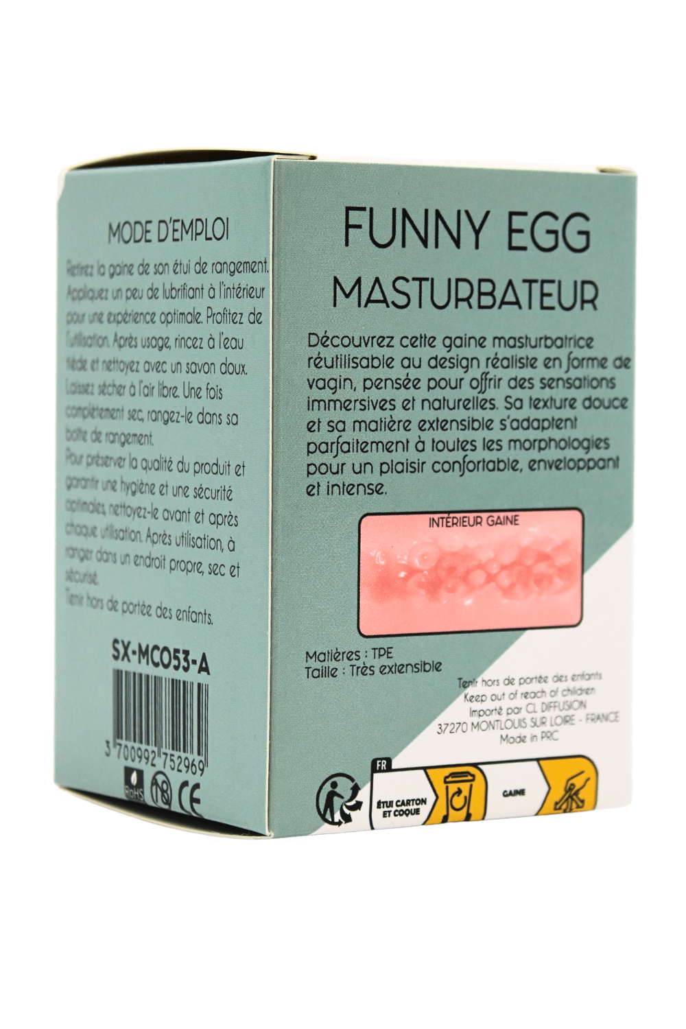 Gaine Masturbatrice Réutilisable FUNNY EGG – Design Réaliste Vagin lèvres charnus - Coeur Ardent