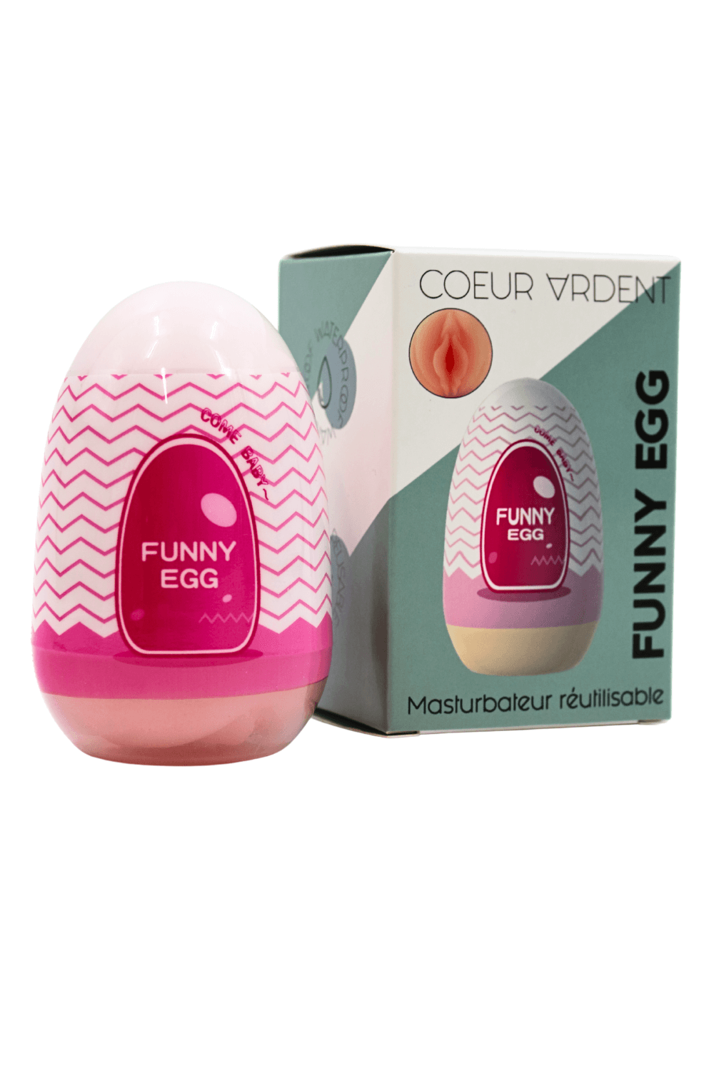 Gaine Masturbatrice Réutilisable FUNNY EGG – Design Réaliste Vagin lèvres épaisses - Coeur Ardent