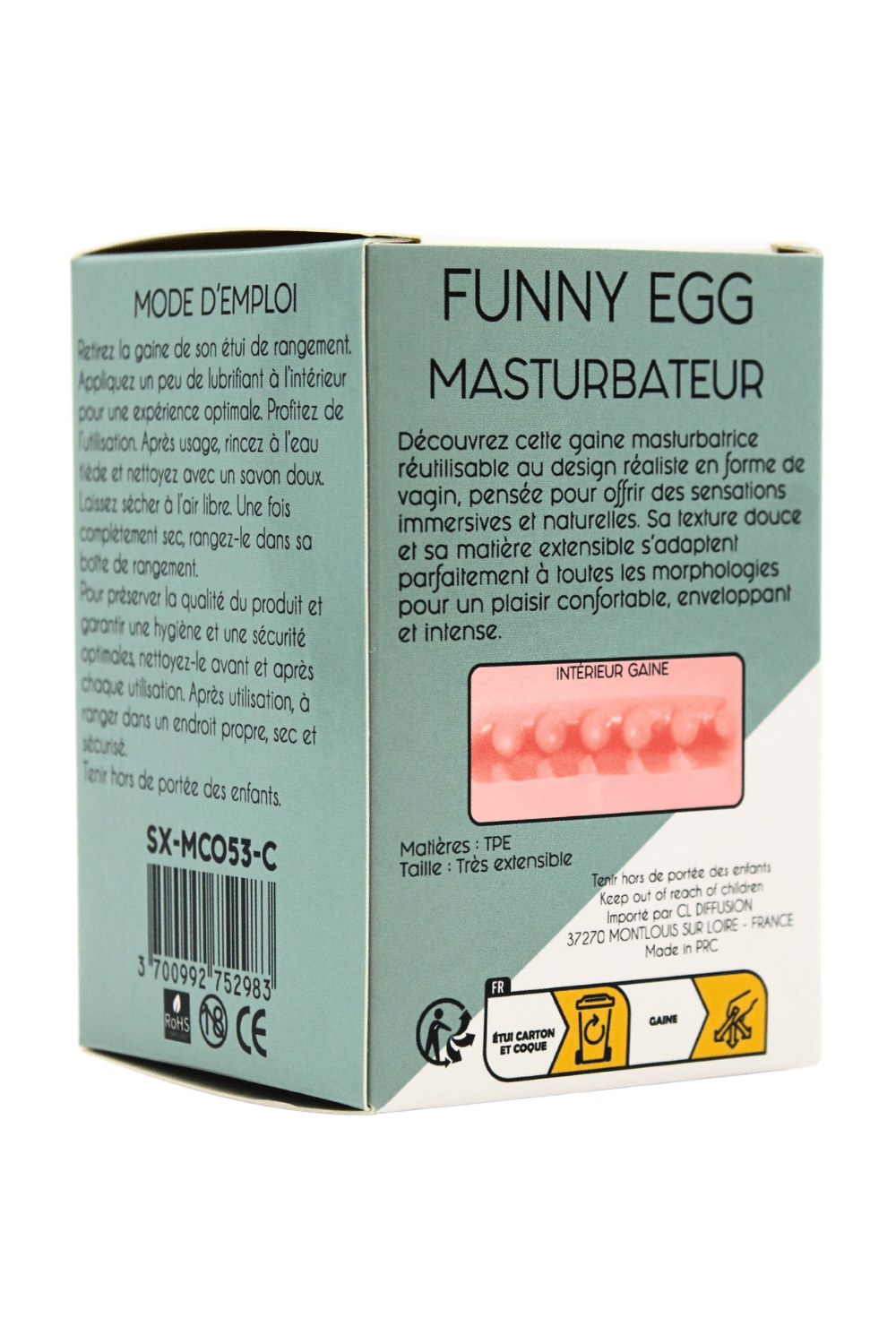 Gaine Masturbatrice Réutilisable FUNNY EGG – Design Réaliste Vagin lèvres épaisses - Coeur Ardent