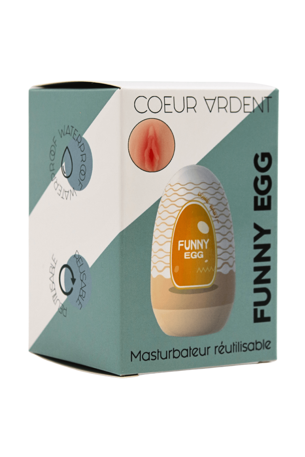 Gaine Masturbatrice Réutilisable FUNNY EGG – Design Réaliste Vagin lèvres moyennes - Coeur Ardent