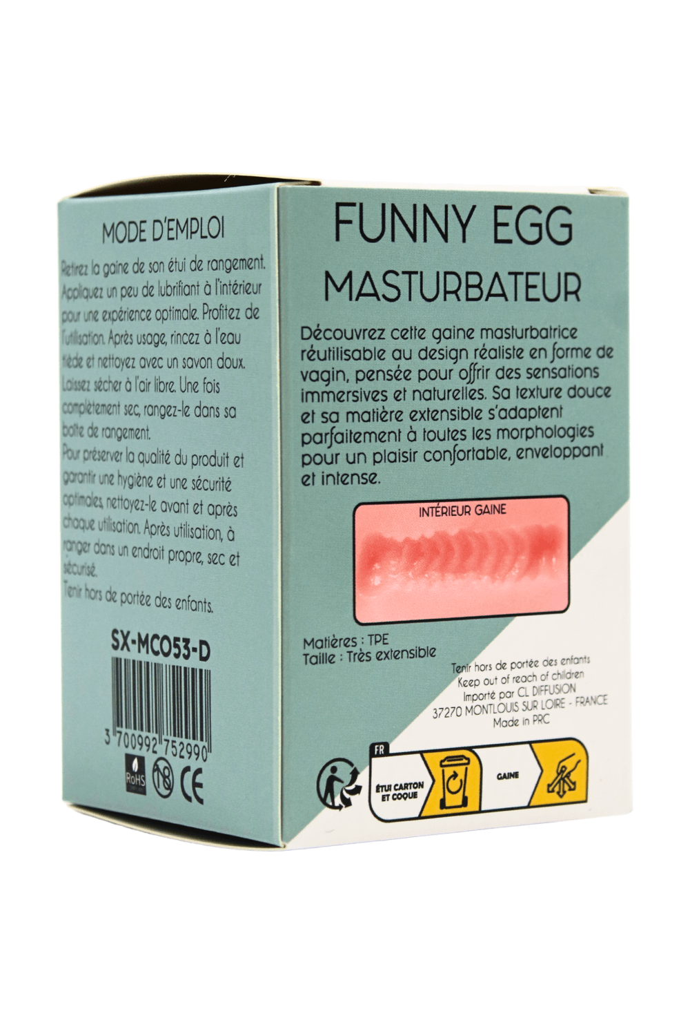 Gaine Masturbatrice Réutilisable FUNNY EGG – Design Réaliste Vagin lèvres fines - Coeur Ardent