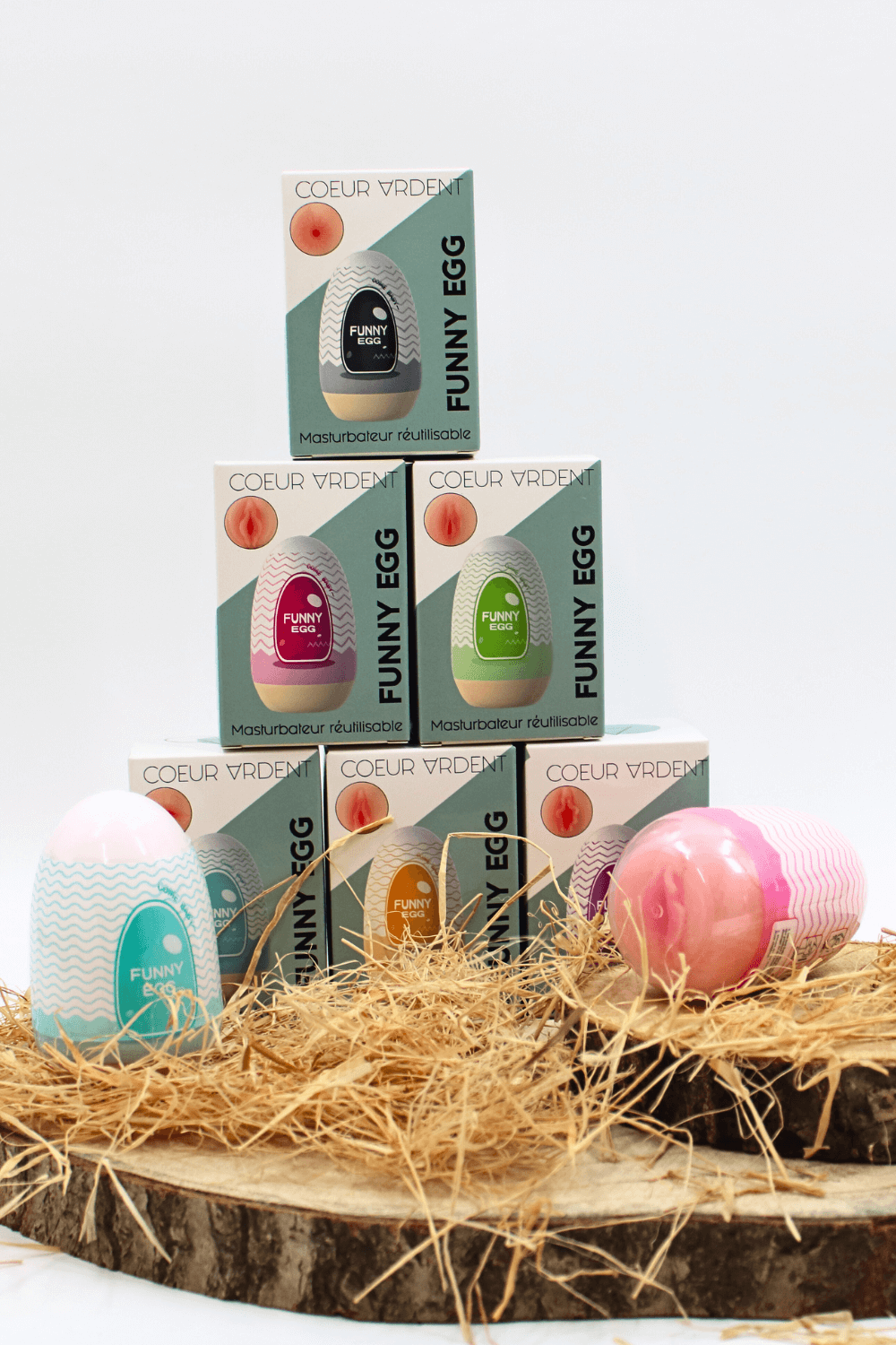 Gaine Masturbatrice Réutilisable FUNNY EGG – Design Réaliste Vagin lèvres moyennes - Coeur Ardent