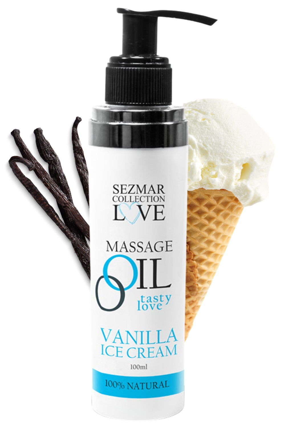 Huile de massage comestible Vanille glacée 100ml 100% naturelle - Sezmar